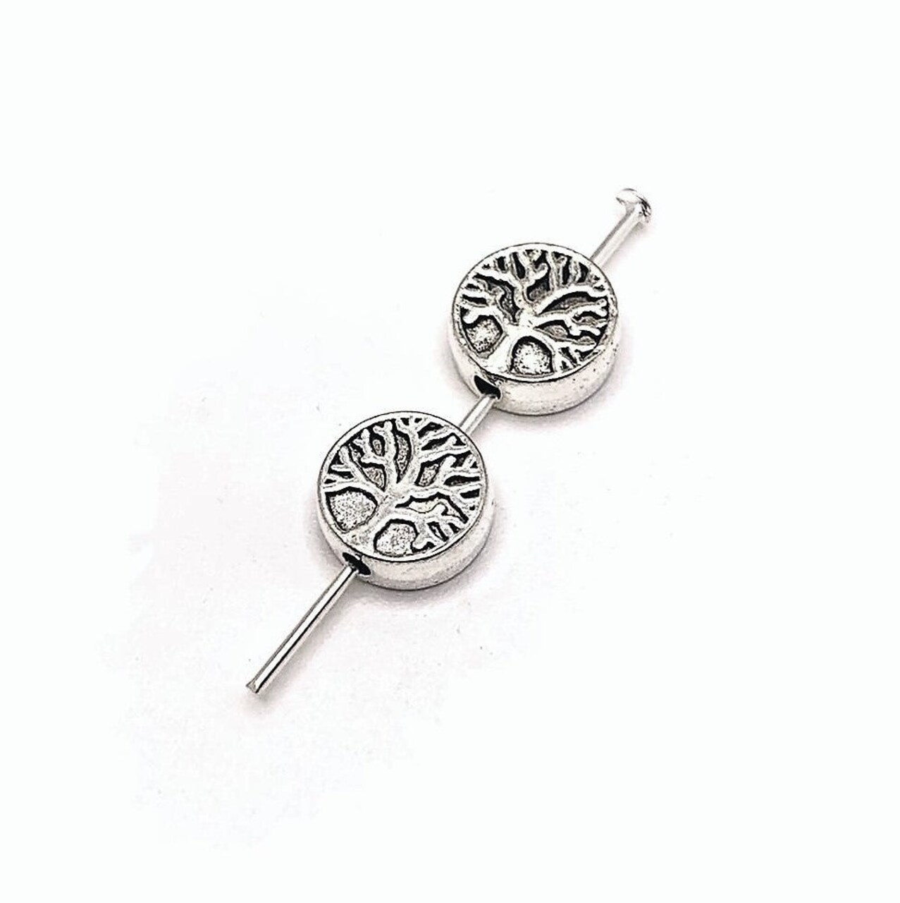 4, 20 or 50 Pieces: Silver Round Tree of Life Spacer Charm Beads - Double Sided